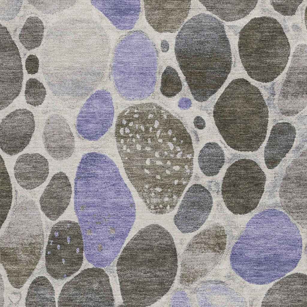 9' X 12' Chocolate Ivory And Purple Geometric Washable Indoor Outdoor Area Rug