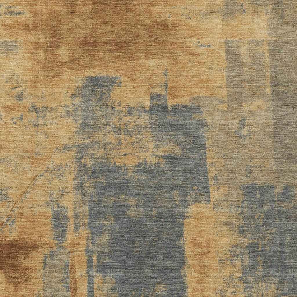 8' X 10' Gold And Charcoal Abstract Washable Indoor Outdoor Area Rug