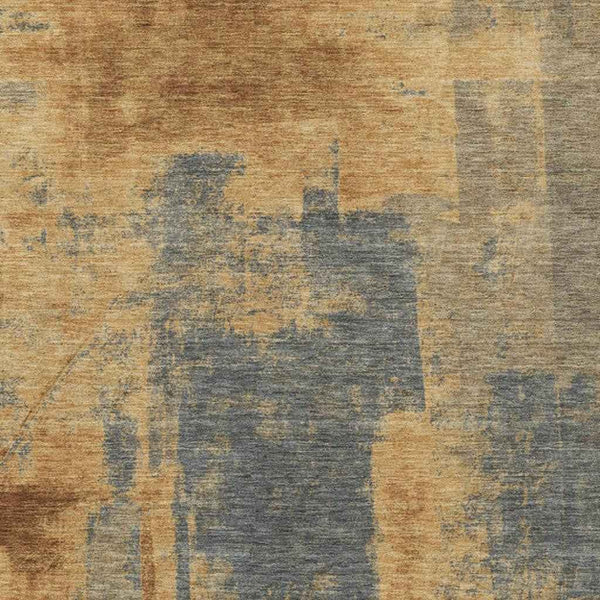 8' X 10' Gold And Charcoal Abstract Washable Indoor Outdoor Area Rug