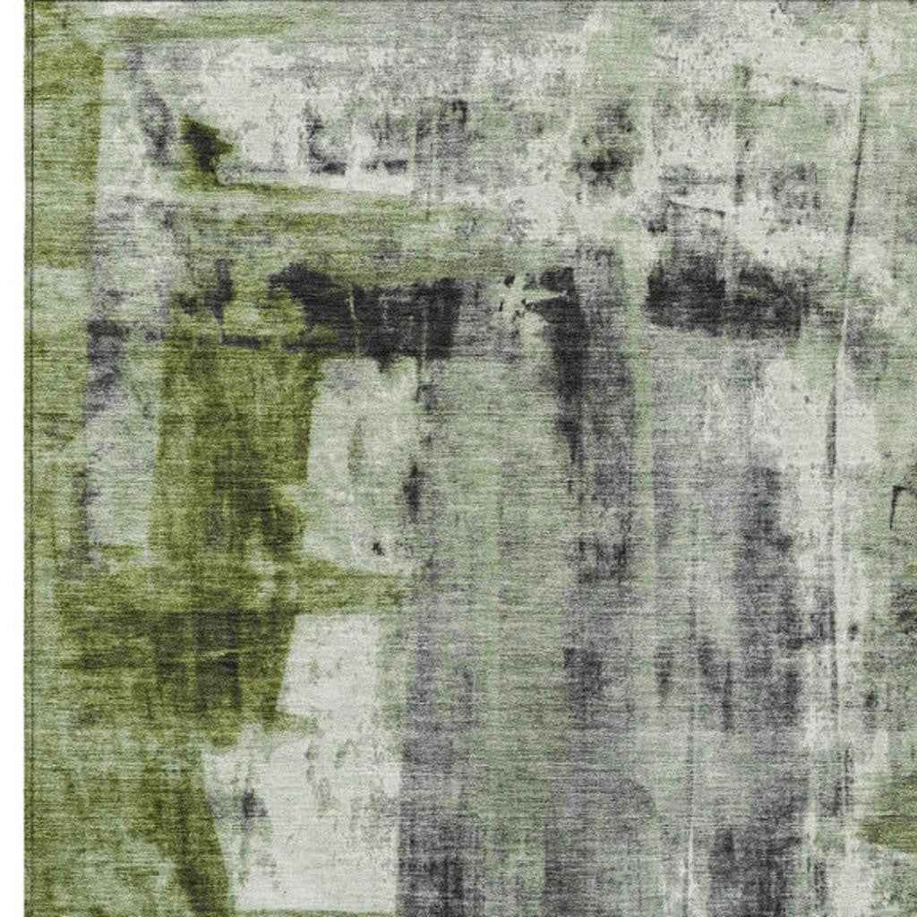 8' X 10' Olive Green And Ivory Abstract Washable Indoor Outdoor Area Rug