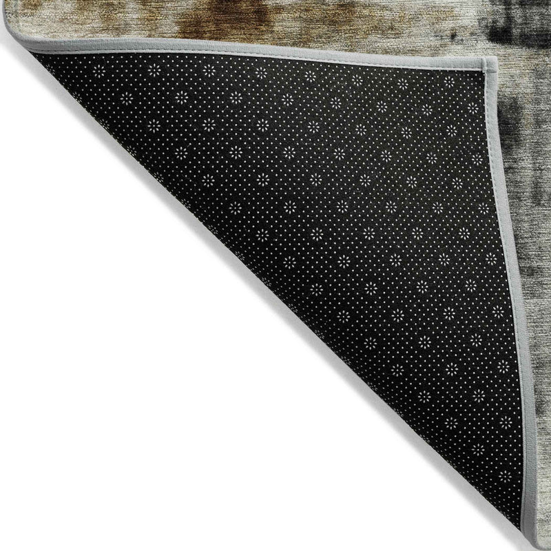 8' Taupe And Ivory Round Abstract Washable Indoor Outdoor Area Rug