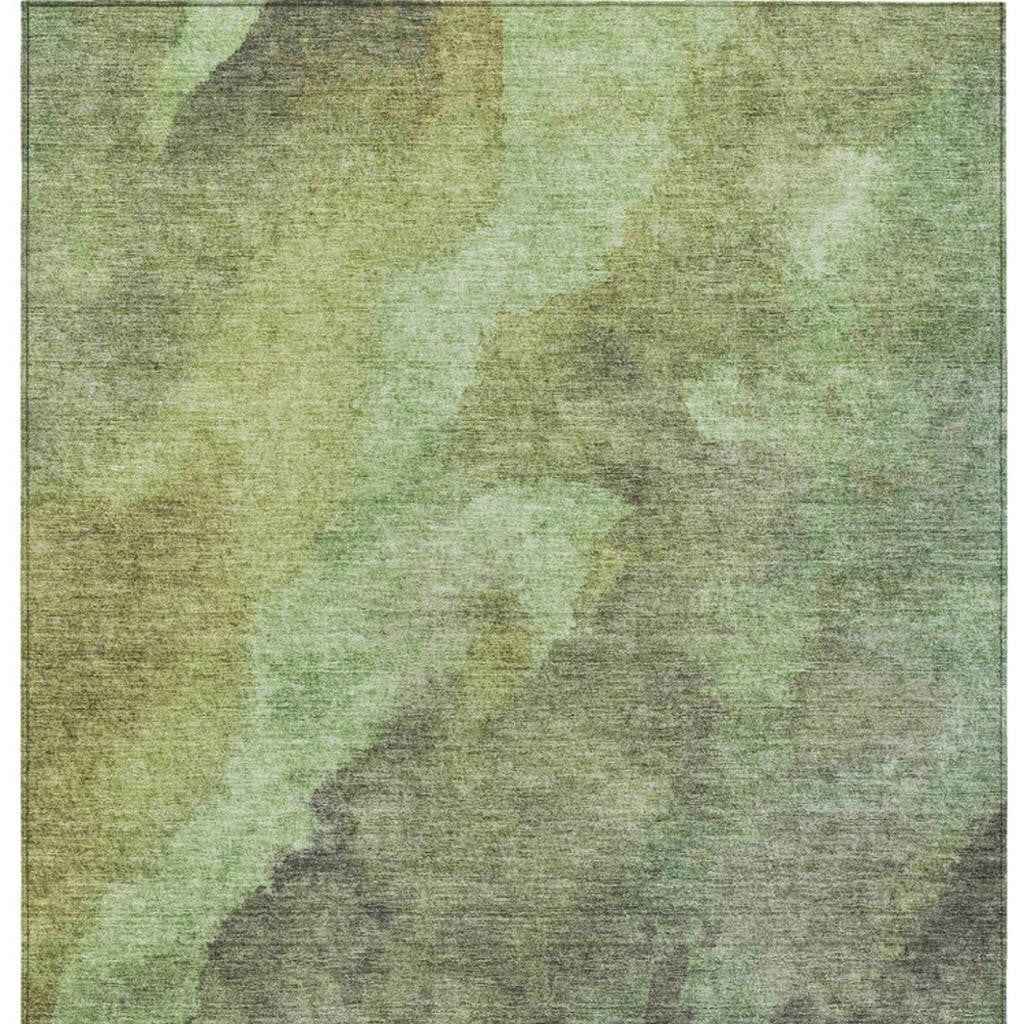 9' X 12' Green And Charcoal Abstract Washable Indoor Outdoor Area Rug