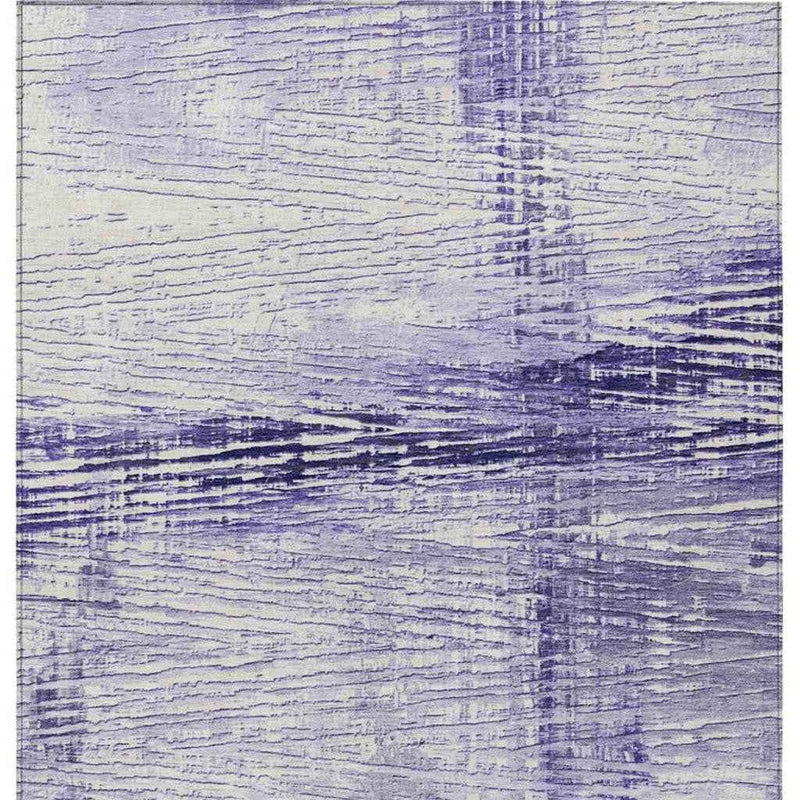 8' X 10' Lavender And Ivory Striped Washable Indoor Outdoor Area Rug