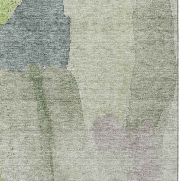 8' X 10' Artichoke Green And Taupe Abstract Washable Indoor Outdoor Area Rug