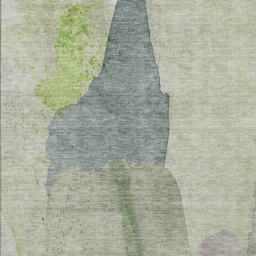 9' X 12' Artichoke Green And Taupe Abstract Washable Indoor Outdoor Area Rug