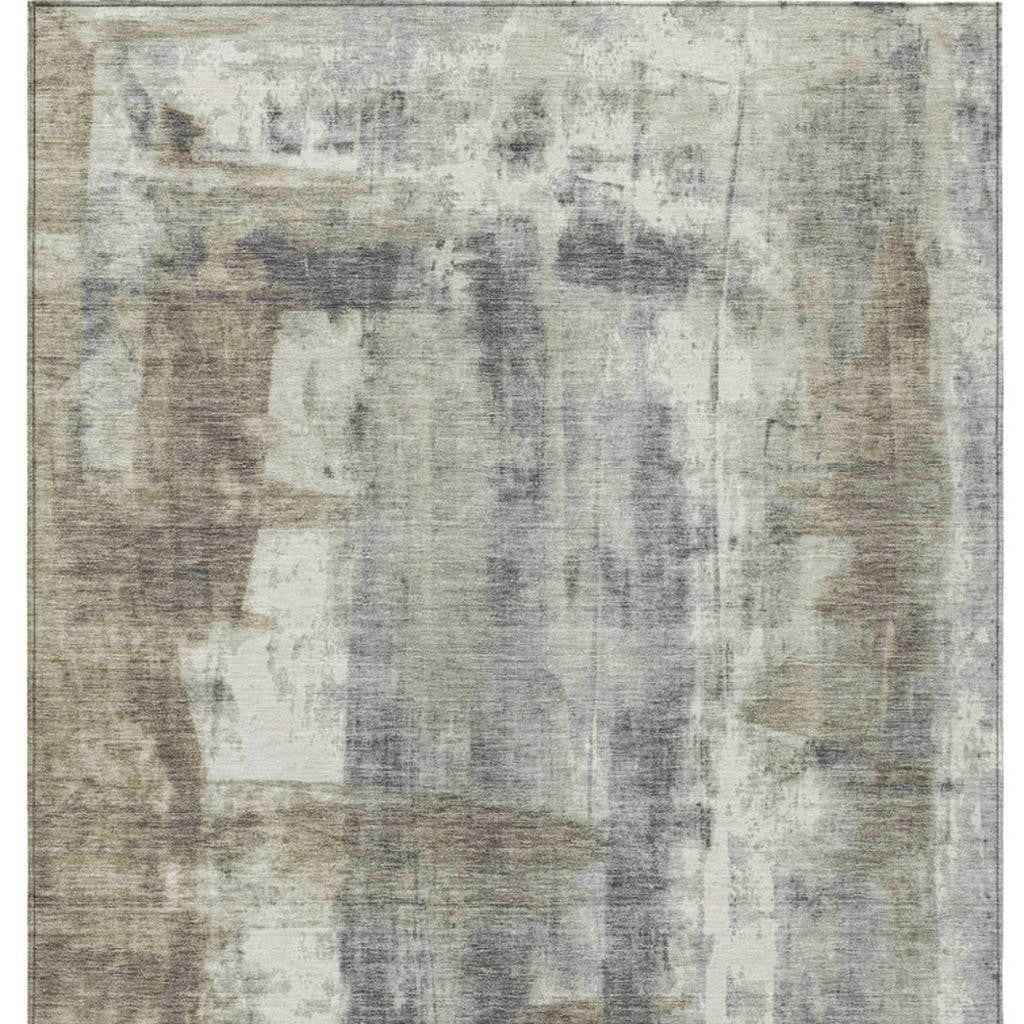 8' X 10' Beige And Ivory Abstract Washable Indoor Outdoor Area Rug