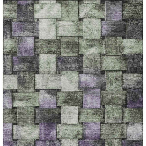 8' X 10' Sage And Purple Striped Washable Indoor Outdoor Area Rug