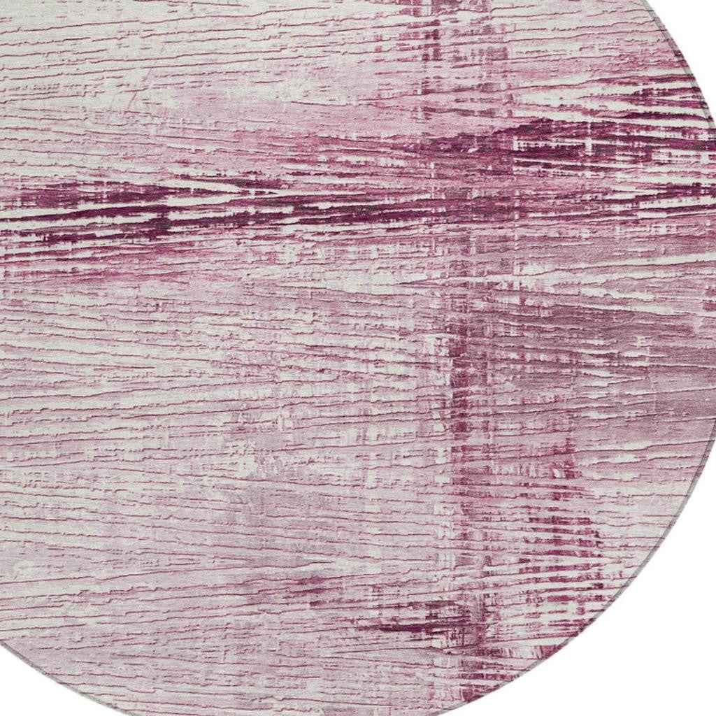 8' Blush And Ivory Round Striped Washable Indoor Outdoor Area Rug