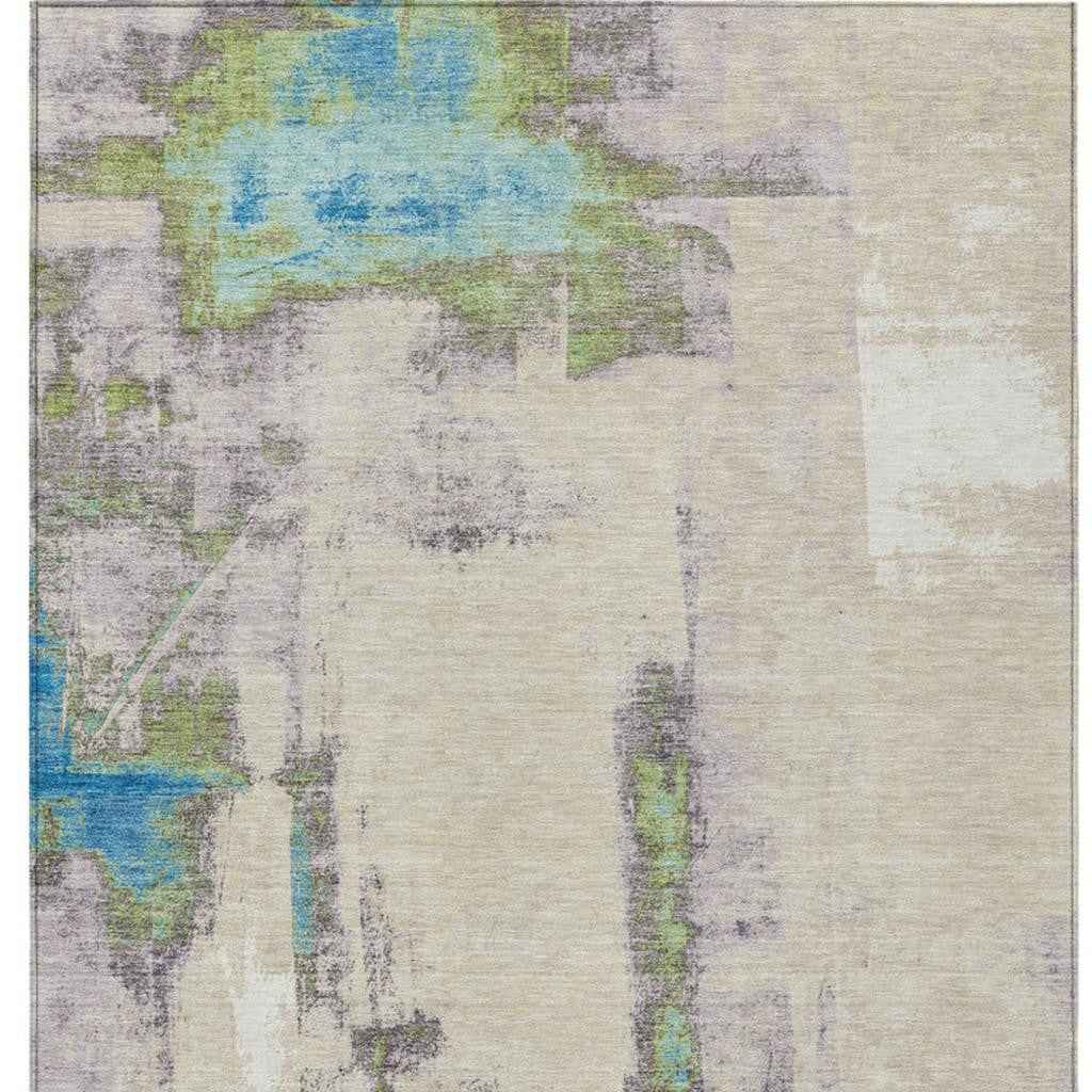 8' X 10' Linen And Fern Green Abstract Washable Indoor Outdoor Area Rug