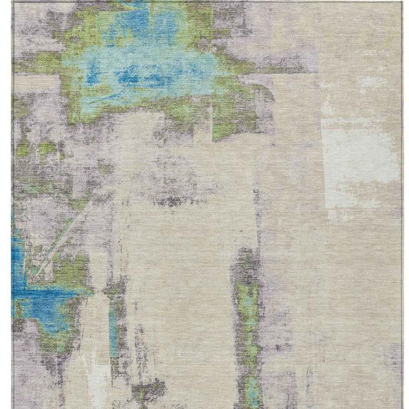 8' X 10' Linen And Fern Green Abstract Washable Indoor Outdoor Area Rug