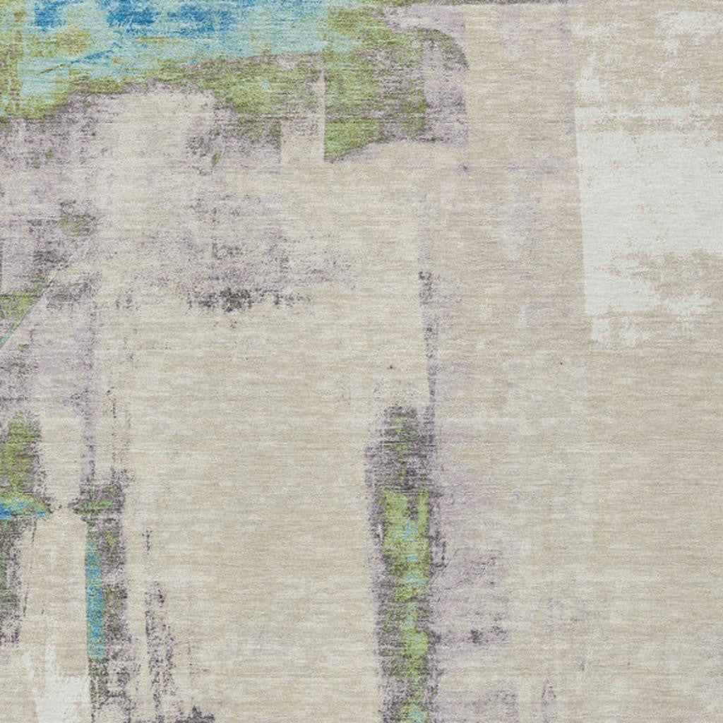 8' X 10' Linen And Fern Green Abstract Washable Indoor Outdoor Area Rug