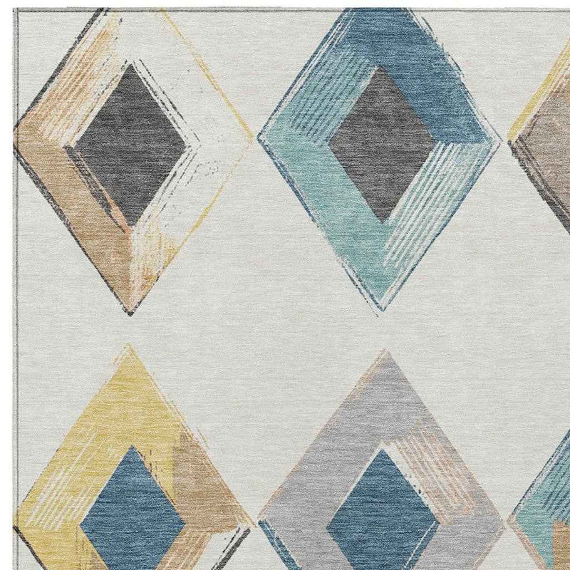 9' X 12' Ivory Gold And Gray Geometric Washable Indoor Outdoor Area Rug