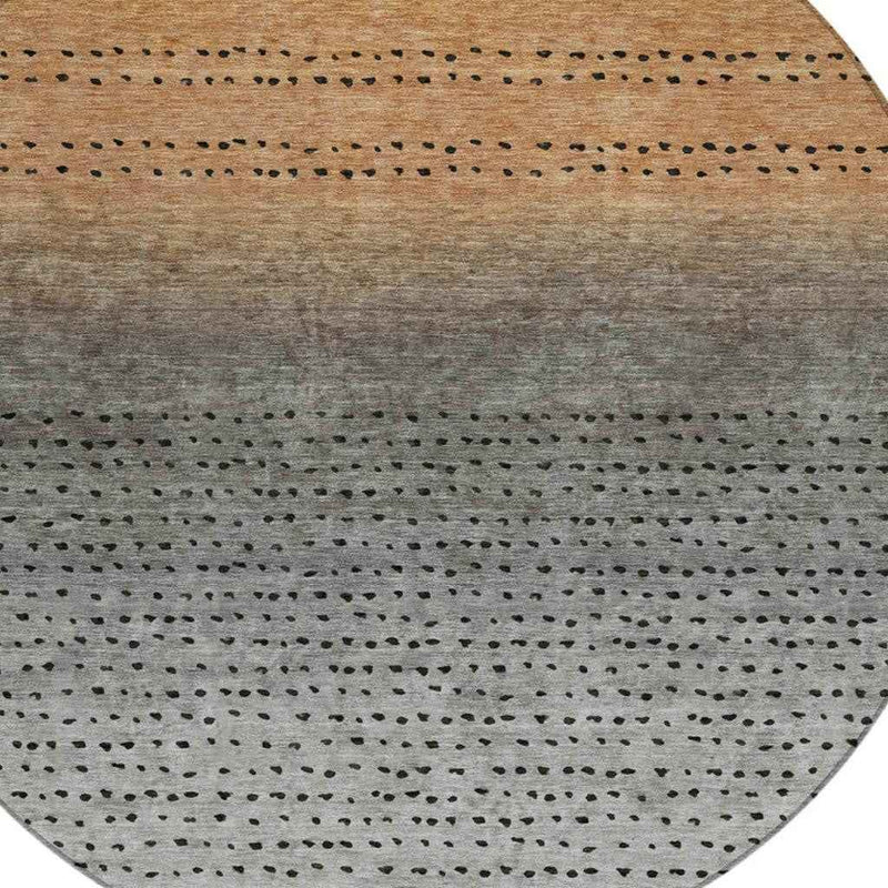 8' Copper And Gray Round Abstract Washable Indoor Outdoor Area Rug