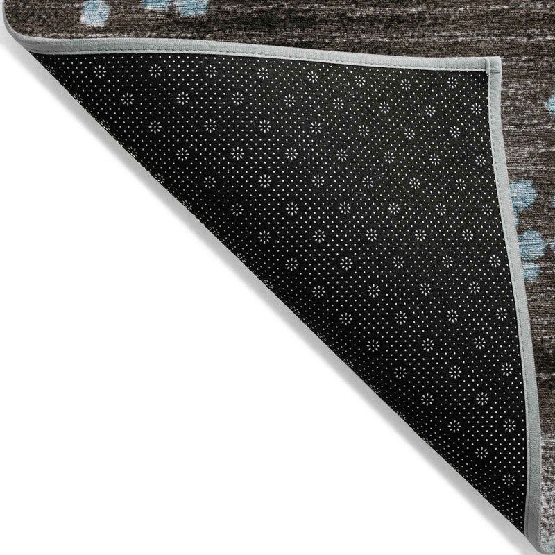 8' Teal Blue And Brown Round Geometric Washable Indoor Outdoor Area Rug