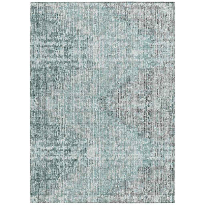 9' X 12' Teal Blue And Ivory Geometric Washable Indoor Outdoor Area Rug