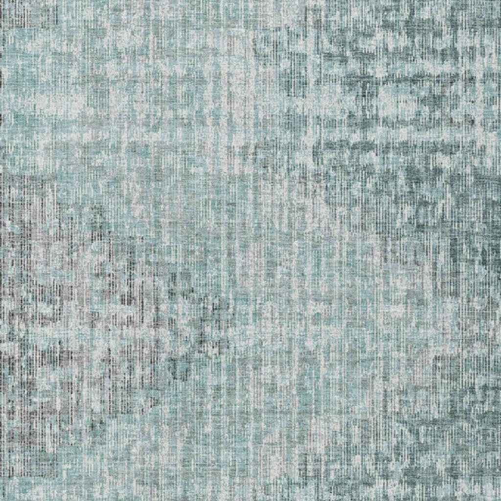 9' X 12' Teal Blue And Ivory Geometric Washable Indoor Outdoor Area Rug