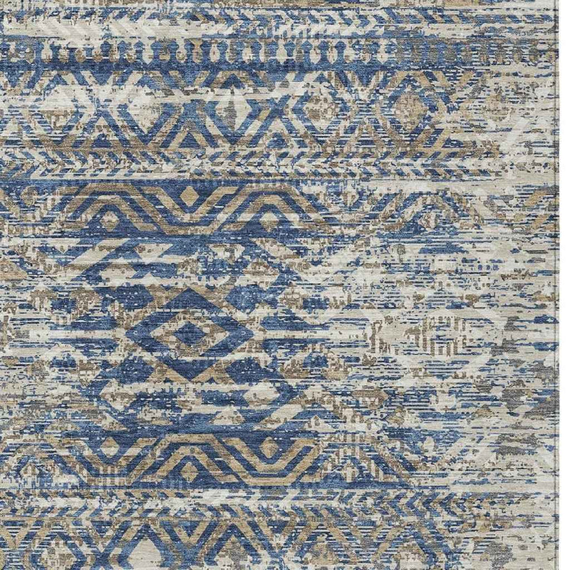 10' X 14' Blue And Beige Moroccan Washable Indoor Outdoor Area Rug