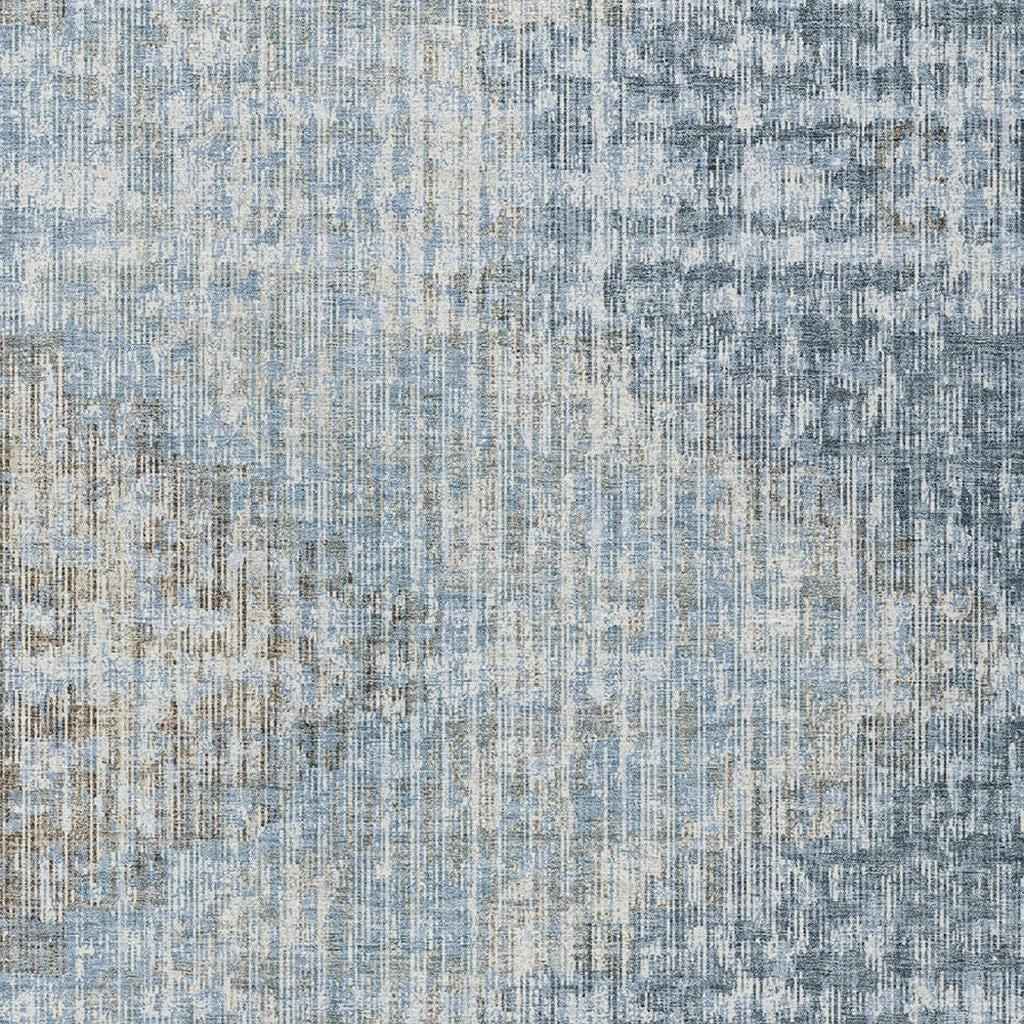 8' X 10' Denim Blue And Beige Geometric Washable Indoor Outdoor Area Rug