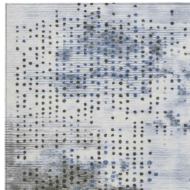 8' X 10' Denim Blue And Brown Geometric Washable Indoor Outdoor Area Rug