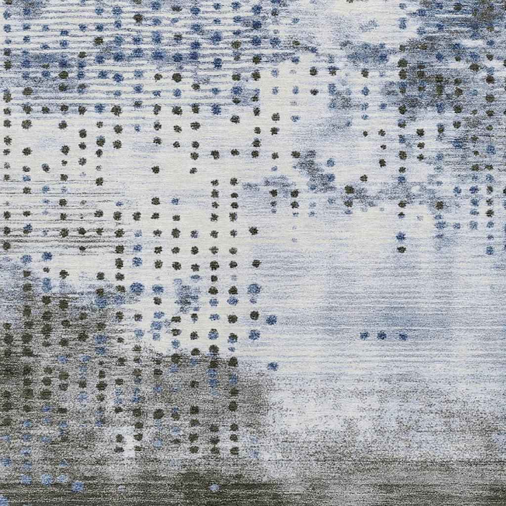 3' X 5' Denim Blue And Brown Geometric Washable Indoor Outdoor Area Rug