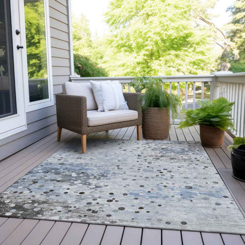 5' X 8' Sky Blue And Gray Abstract Washable Indoor Outdoor Area Rug