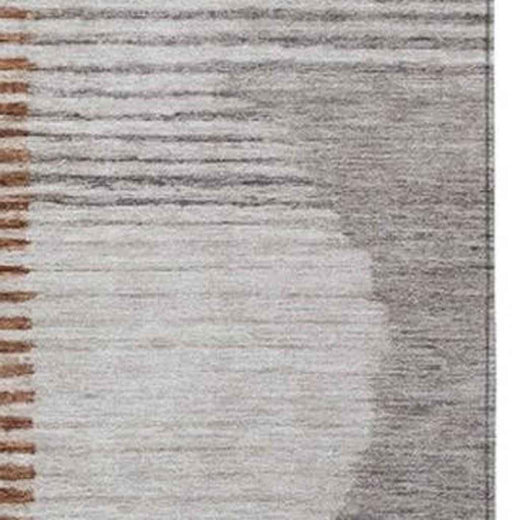 9' X 12' Taupe And Rust Geometric Washable Indoor Outdoor Area Rug