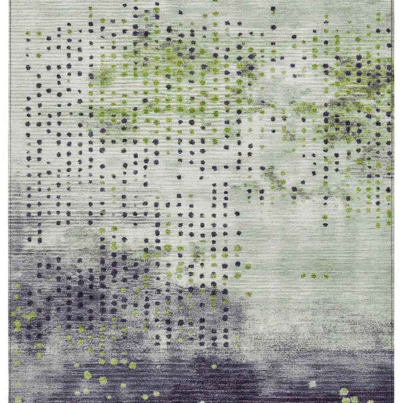 10' X 14' Artichoke Green And Purple Geometric Washable Indoor Outdoor Area Rug