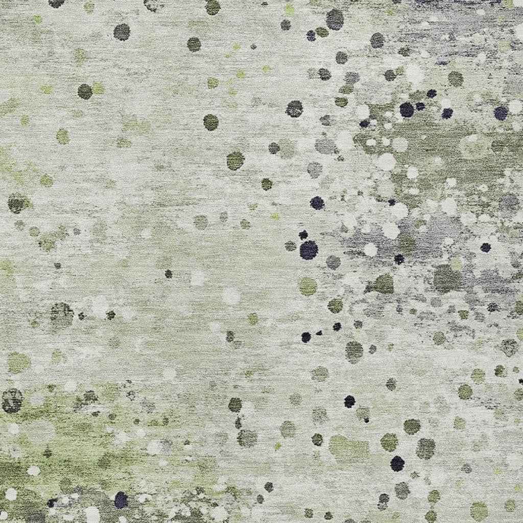 10' X 14' Artichoke Green And Purple Abstract Washable Indoor Outdoor Area Rug