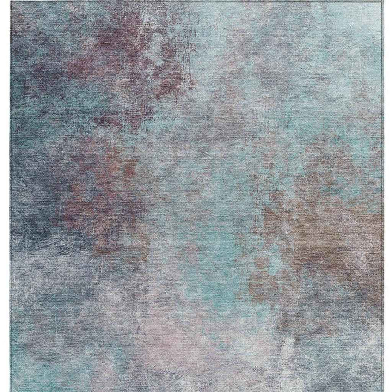 5' X 8' Teal Blue And Blush Abstract Washable Indoor Outdoor Area Rug