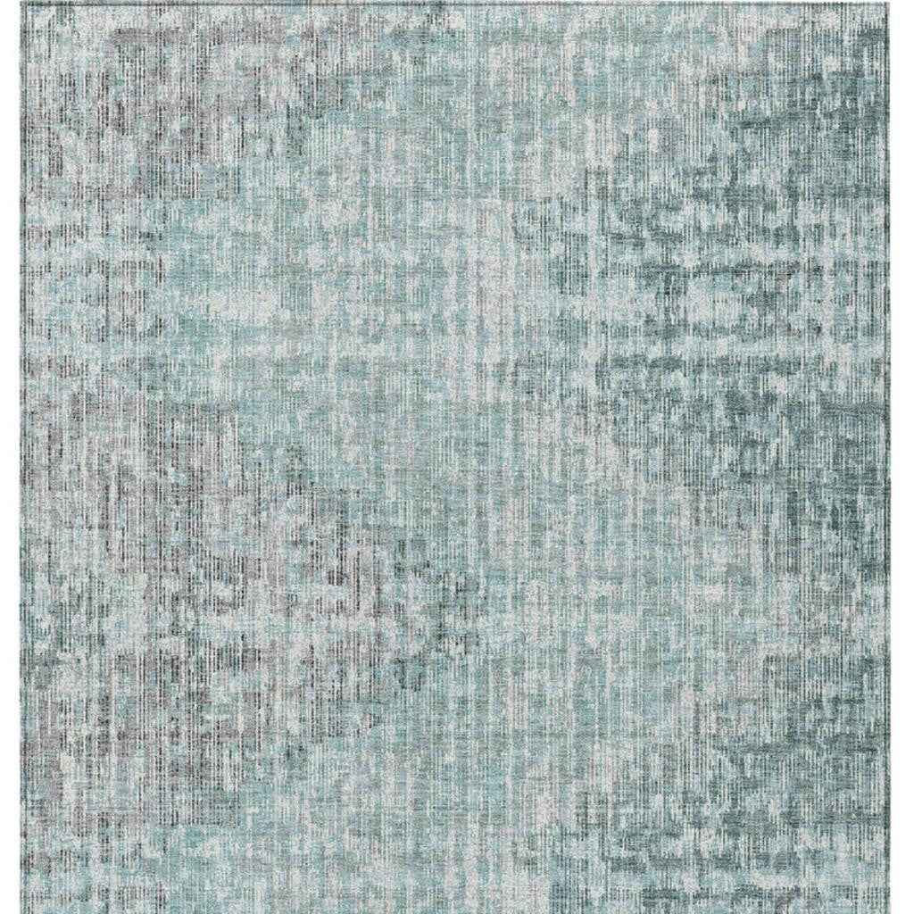8' X 10' Teal Blue And Ivory Geometric Washable Indoor Outdoor Area Rug