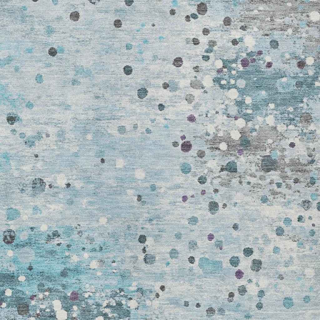 3' X 5' Teal Blue And Gray Abstract Washable Indoor Outdoor Area Rug