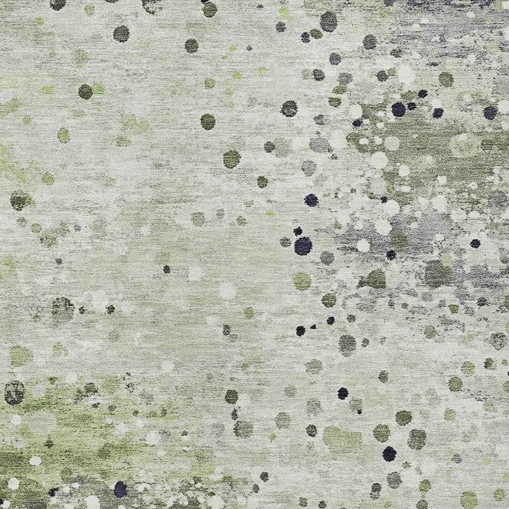 3' X 5' Artichoke Green And Purple Abstract Washable Indoor Outdoor Area Rug