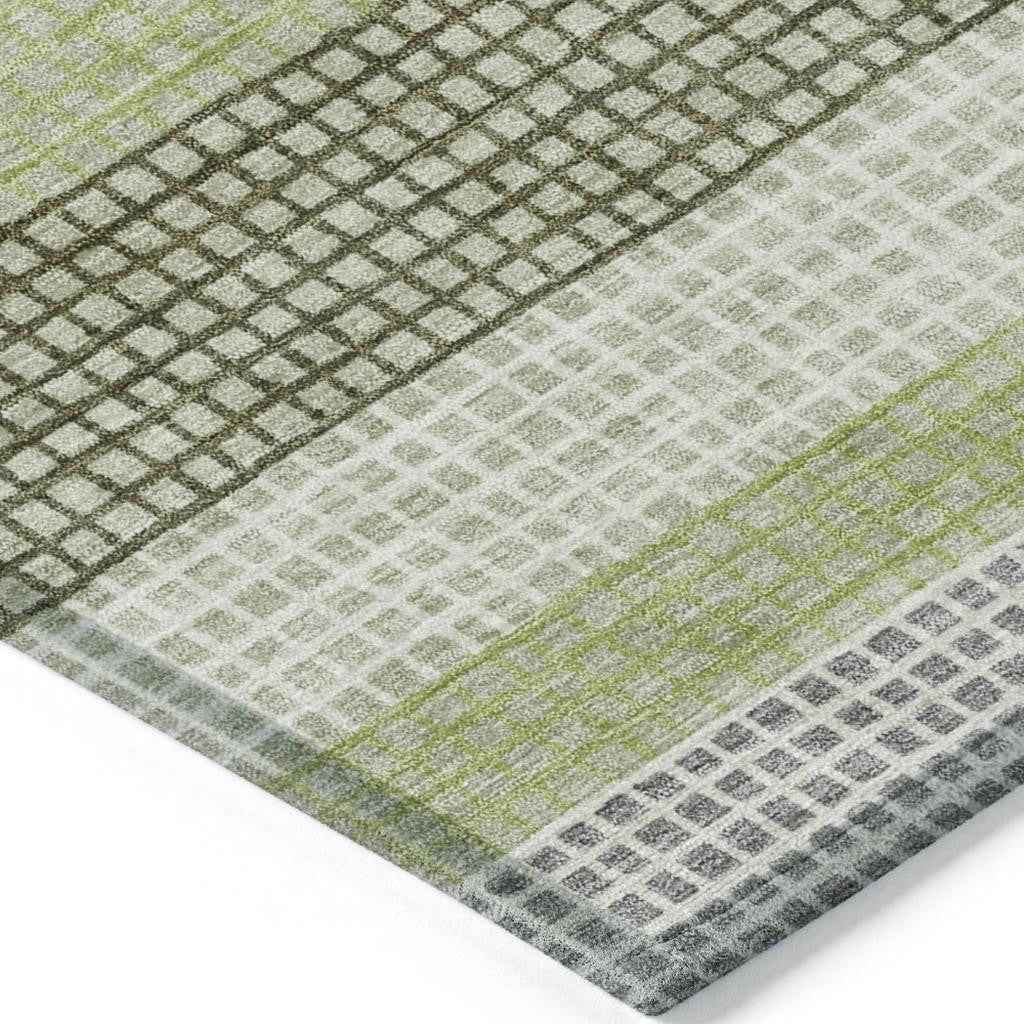 3' X 5' Artichoke Green And Ivory Striped Washable Indoor Outdoor Area Rug