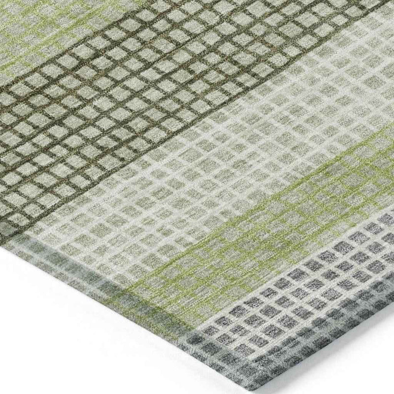 3' X 5' Artichoke Green And Ivory Striped Washable Indoor Outdoor Area Rug