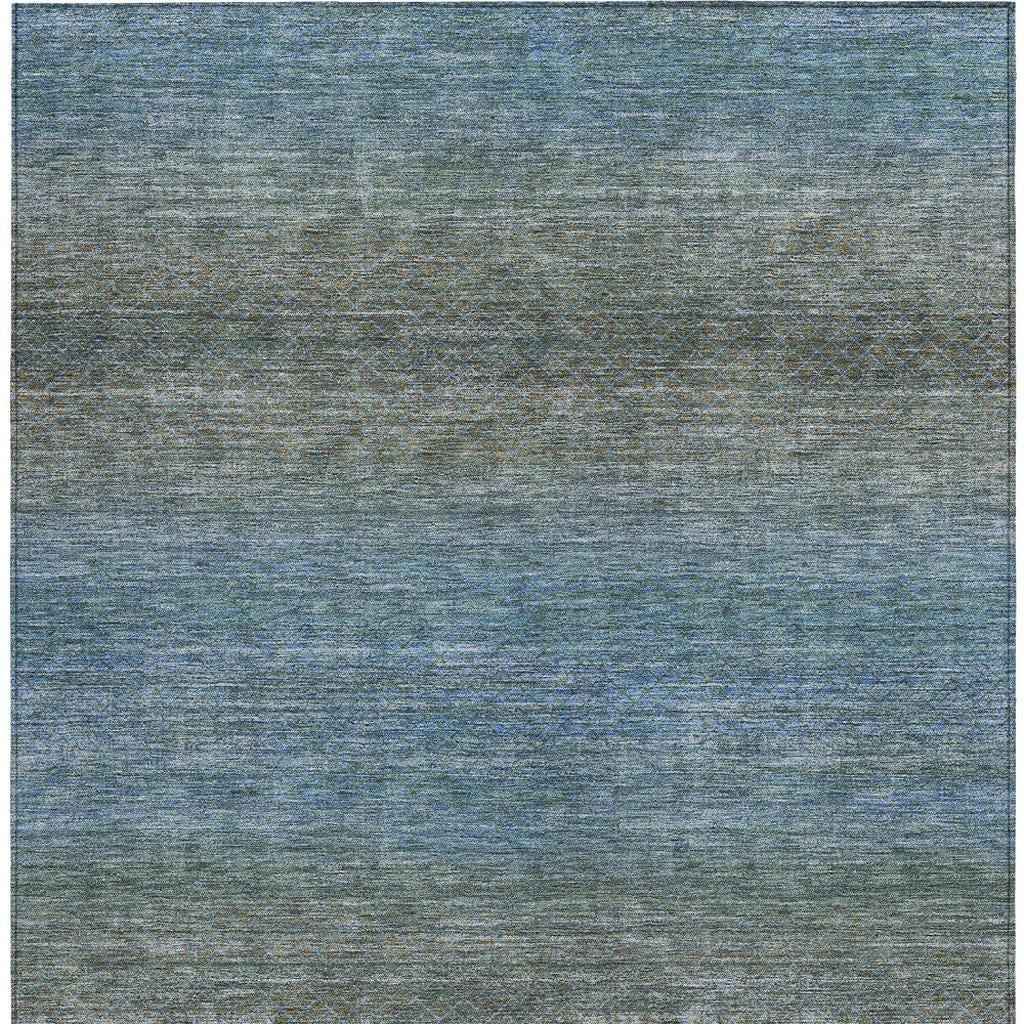 10' X 14' Blue And Taupe Geometric Washable Indoor Outdoor Area Rug