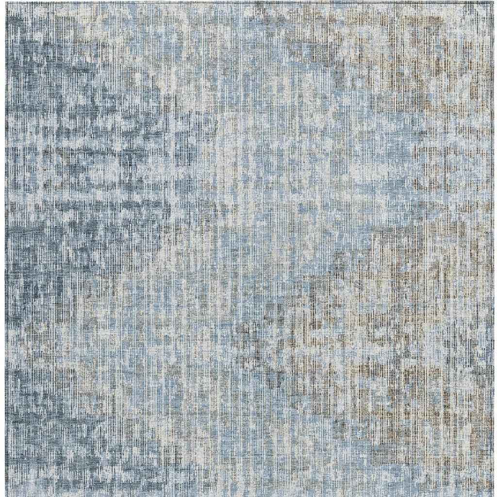 3' X 5' Denim Blue And Beige Geometric Washable Indoor Outdoor Area Rug