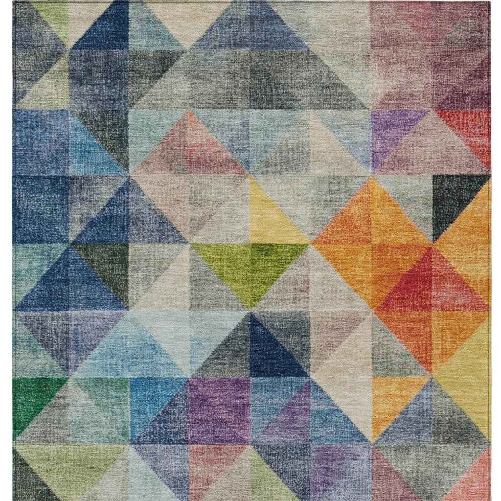 3' X 5' Beige Navy Blue And Orange Geometric Washable Indoor Outdoor Area Rug