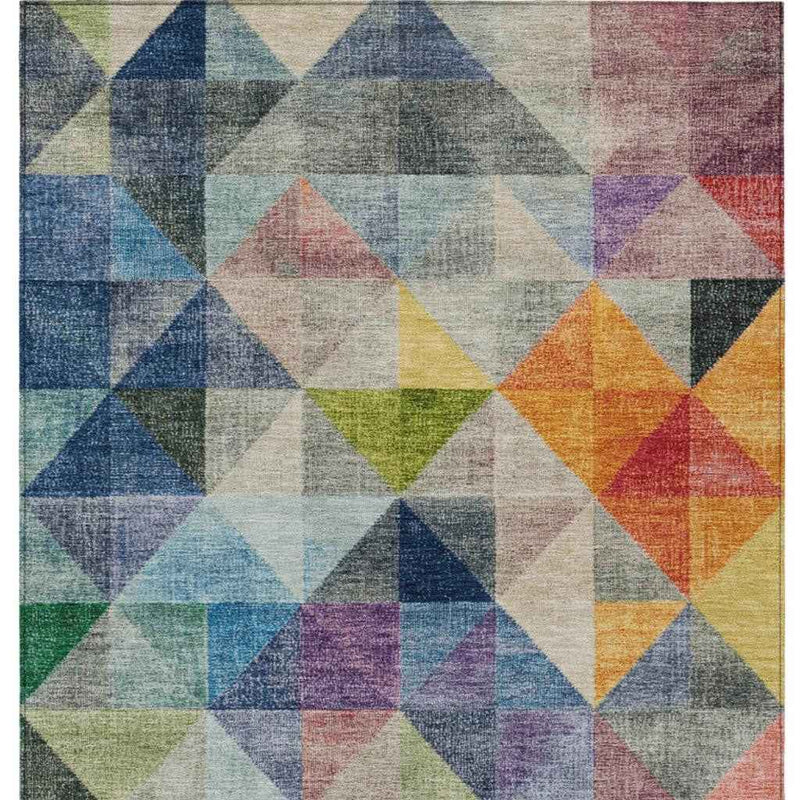 3' X 5' Beige Navy Blue And Orange Geometric Washable Indoor Outdoor Area Rug