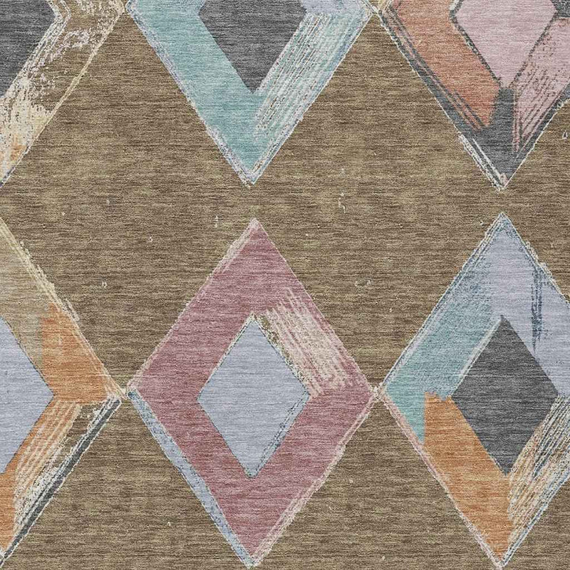 5' X 8' Brown Mauve And Charcoal Geometric Washable Indoor Outdoor Area Rug