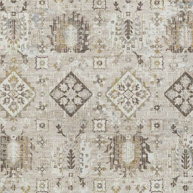 5' X 8' Linen And Ivory Floral Medallion Washable Indoor Outdoor Area Rug