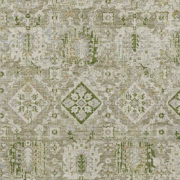 5' X 8' Fern Green And Beige Floral Medallion Washable Indoor Outdoor Area Rug