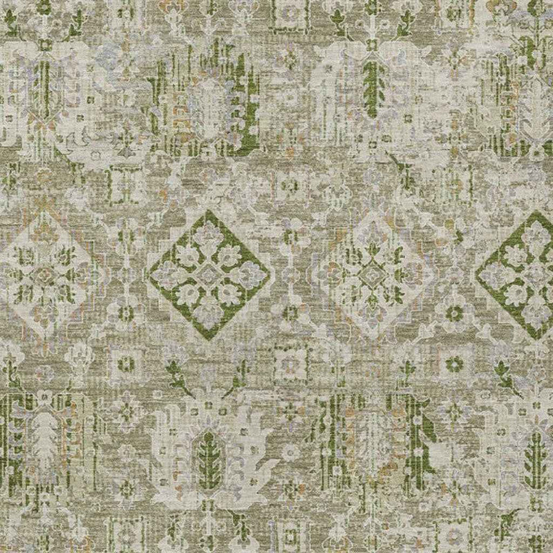 10' X 14' Fern Green And Beige Floral Medallion Washable Indoor Outdoor Area Rug