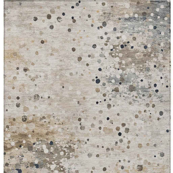 3' X 5' Ivory And Taupe Abstract Washable Indoor Outdoor Area Rug