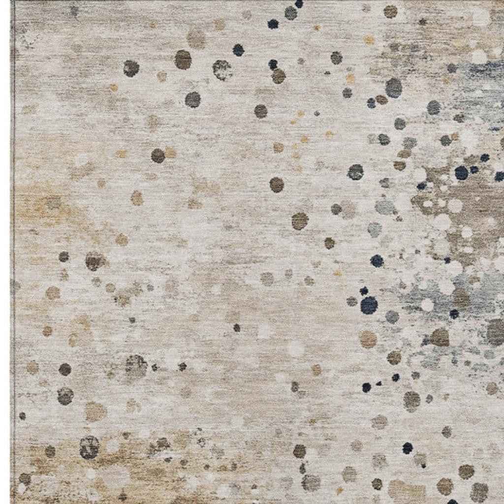 3' X 5' Ivory And Taupe Abstract Washable Indoor Outdoor Area Rug