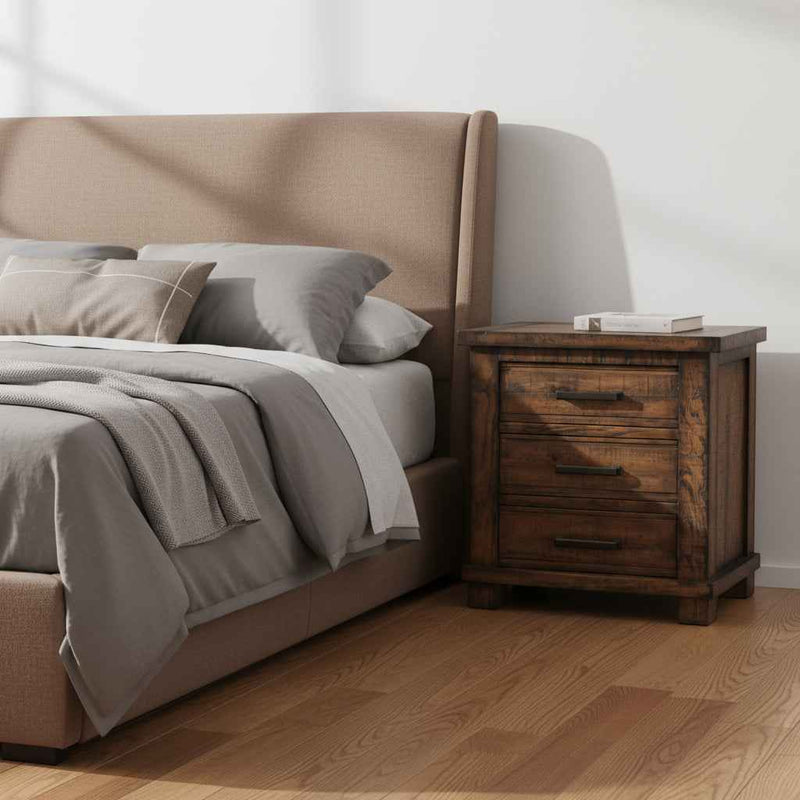 Set of Two 26" Walnut Solid Wood Distressed Three Drawer Nightstand