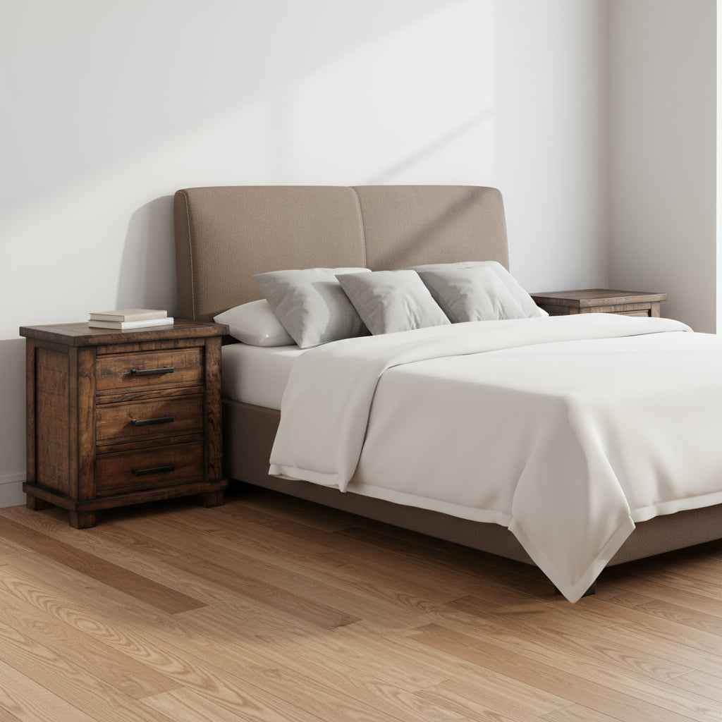 Set of Two 26" Walnut Solid Wood Distressed Three Drawer Nightstand