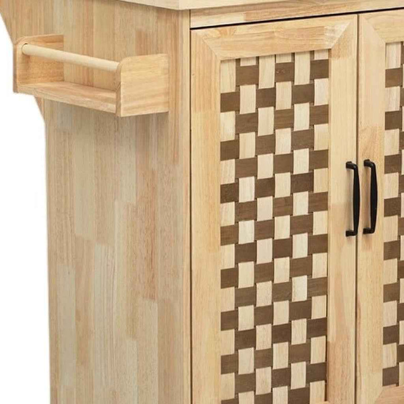 53" Natural Wood Rolling Kitchen Island