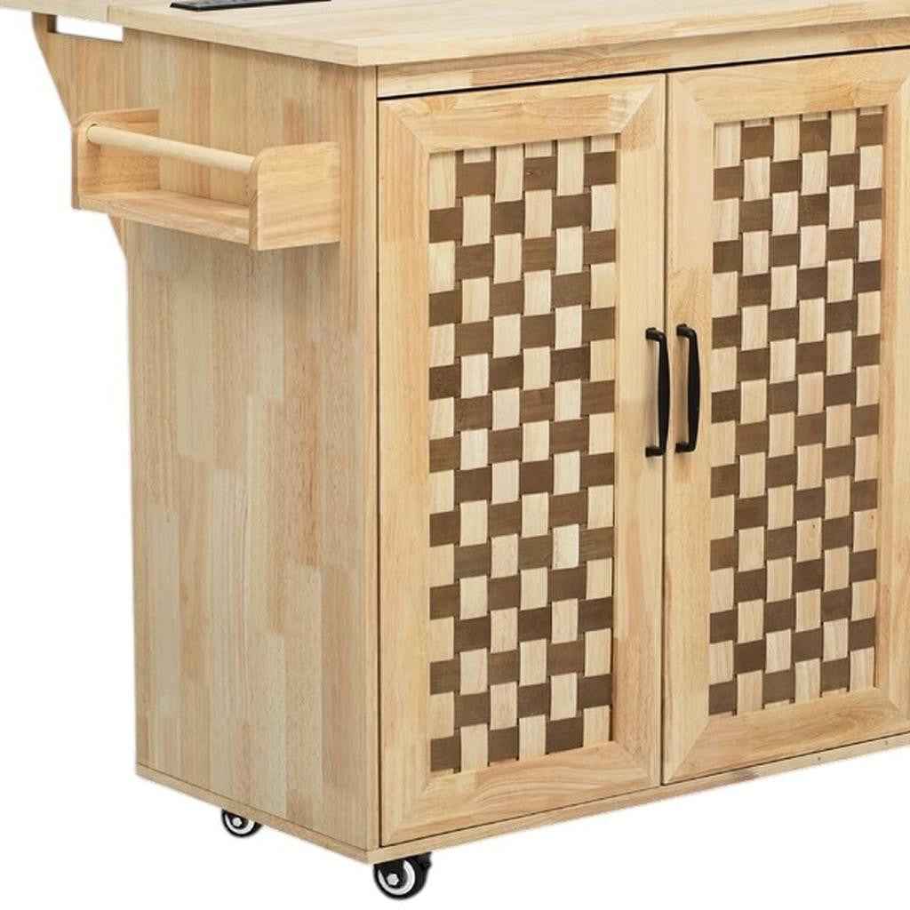 53" Natural Wood Rolling Kitchen Island