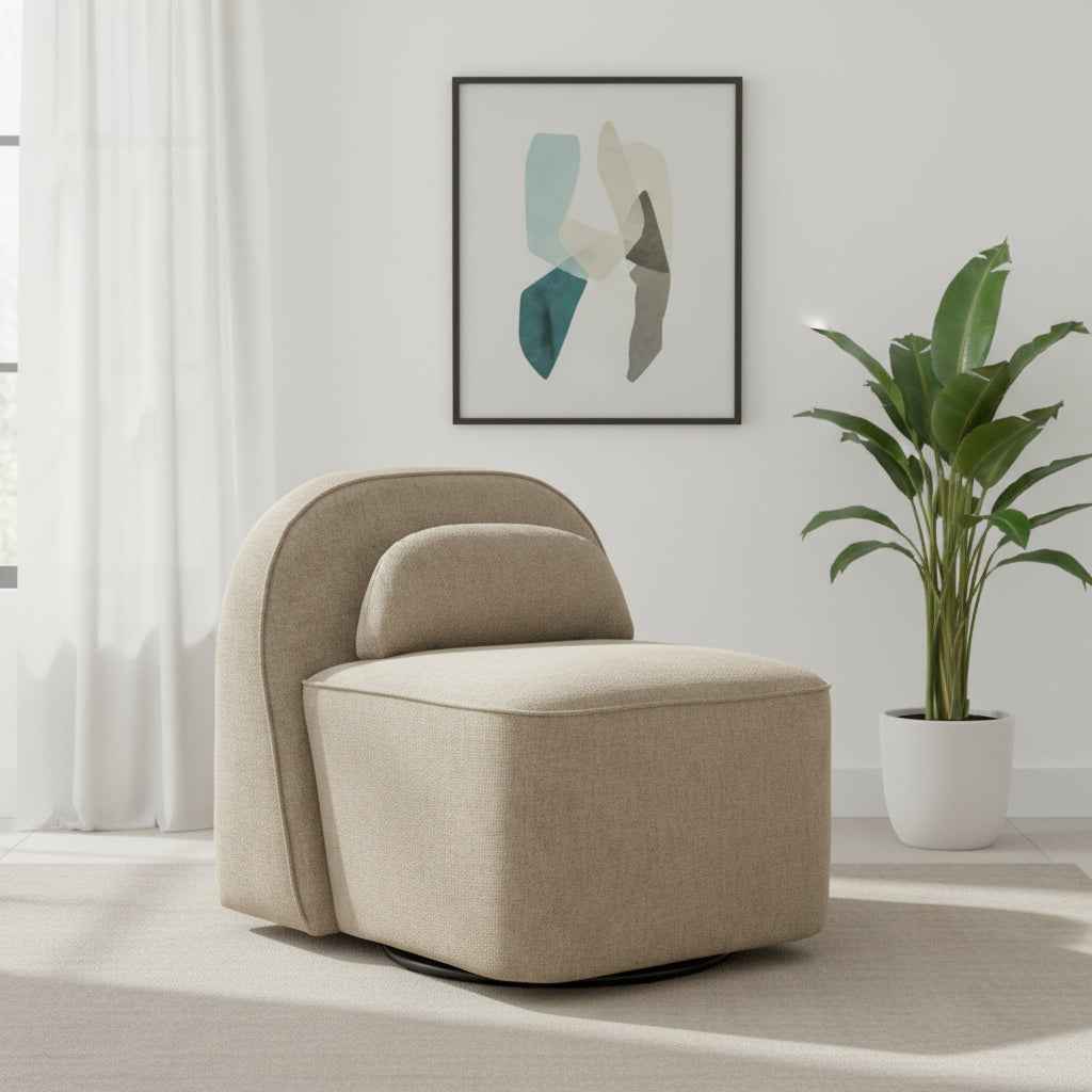 32" Brown Upholstered Swivel Side Chair