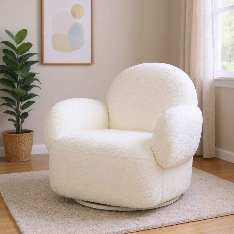 35" White Upholstered Swivel Arm Chair